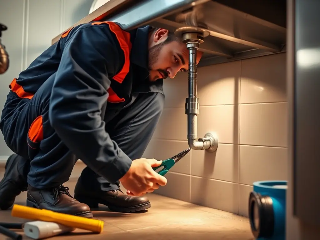 A plumber using a pipe wrench to tighten a connection on a copper pipe, showcasing pipe installation services.